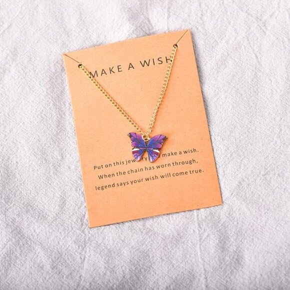 ❤️3/$10❤️Make a Wish Dainty Butterfly Necklaces with Message Cards - Purple - Picture 9 of 14